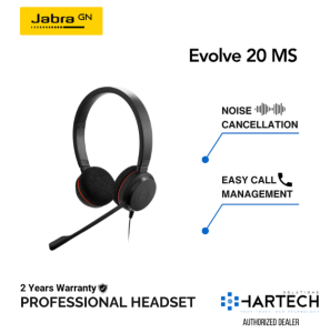 Jabra Evolve 20 Stereo 20 MS USB -A Headset Passive Noise Cancellation