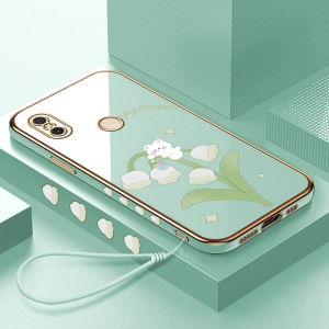 (lokal stock) Kesing hp Untuk Redmi S2 (Lanyard Gratis) Cartoon Cute Bear Lily of the Valley Square Edge Pattern Design Luxury Plating Soft Phone Case