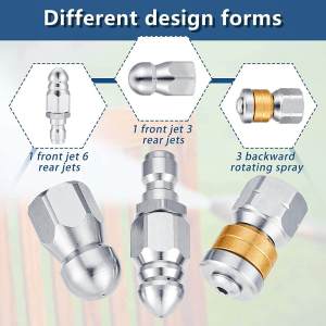 3Pieces Sewer Jetter Nozzle Fixed Sewer Nozzle Different Models 1/4inch Quick Connector Durable Drain Cleaning Nozzle Tips Kit for Pressure Washer
