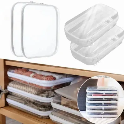 Zipper Hard Shell Pouch Crafts Accessories Plastic Clear Stackable Storage Bins Transparent Toy Storage Containers Case Travel Organizer Toiletry Storage Box