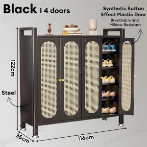 SPACEMADER Rattan Style Steel Shoe Cabinet Large Capacity Multi Layer Shoe Storage Organizer with Breathable Doors for Entryway Bedroom Home