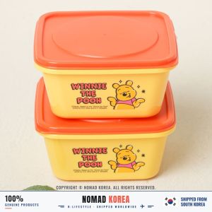 Disney Winnie the Pooh Hộp đựng thực phẩm vuông 280ml bộ 2 cái màu vàng có nắp chứa món ăn kèm