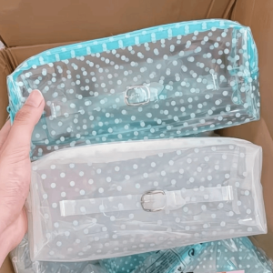 GTRBFDS PVC Hộp đựng bút chì Dung lượng lớn Trong suốt Túi đựng bút chì Di động In họa tiết chấm bi Túi đựng văn phòng phẩm Quà tặng