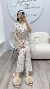 Đồ Bộ Tolen kiểu Pyjama nữ hoạ tiết hoa