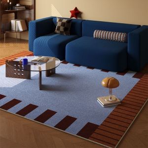 LUMIQLO Soft Flooring Carpet 140200cm Non-slip Pile Carpet Retro Color Line Block Floor Mat Living Room Bedroom