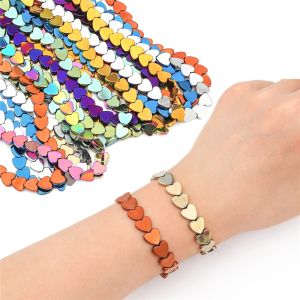 4/6/8/10mm Heart Shape Hematite Beads Natural Stone Love Heart Charms Beads for Home Living Necklace Bracelet DIY Jewelry Making Accessories 15"