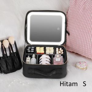 Tas Rias Kosmetik LED Makeupartist Bag MUA Beauty Case Tas Kosmetik Dengan Cermin Lampu LED Penyimpanan Kosmetik Dengan Lampu Layar Penuh Tas Kosmetik Portabel Kapasitas Besar