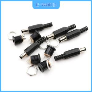 【E-WOITD】 10ชิ้น5.5มม. x 2.1มม. ขั้วต่อปลั๊กไฟ DC ตัวผู้ตัวเมียล็อคสกรูแผงซ็อกเก็ตหญิง