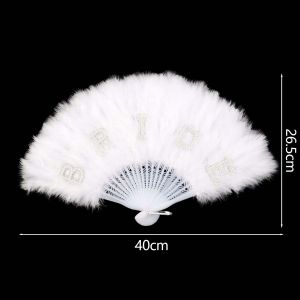 Bride Feather Fan Folding White Pearl Wedding Decoration Hand Fan Dance Dress Costume Dance Feather Fan Retro Chinese Style Party Decoration