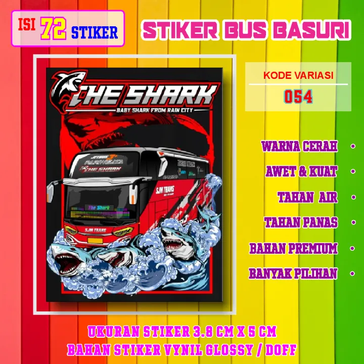 stiker bus basuri THE SHARK [054] isi 72 pcs warna cerah awet jelas ...