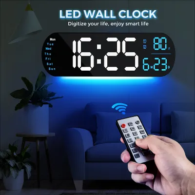 Multifunctional Large Screen Digital Wall Clock LED Temperature Humidity Display Electronic Alarm Clock Creative Home Decor Remote