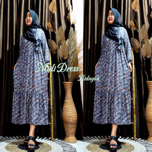 Gamis Rayon Motif Floral Zipper Depan Nyaman Busui Ukuran Besar