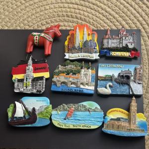 1pc Handmade 3d resin art fridge magnets Norwegian pirate ship Germany South Africa Morocco Lucerne Swan Castle Swedish Malaysia Brown City Romania perfect travel gift perfect room decor