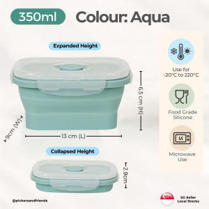 [Sg Seller Stock] Collapsible Silicone Food-Grade Containers Rectangular Lunch Box with Lid Microwave Safe Freezer Safe
