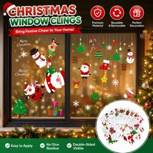 Merry Christmas Window Sticker Santa Claus Tree Elk Wallpaper Design Wall Decor New Year Party Decor Reusable Self Adhesive
