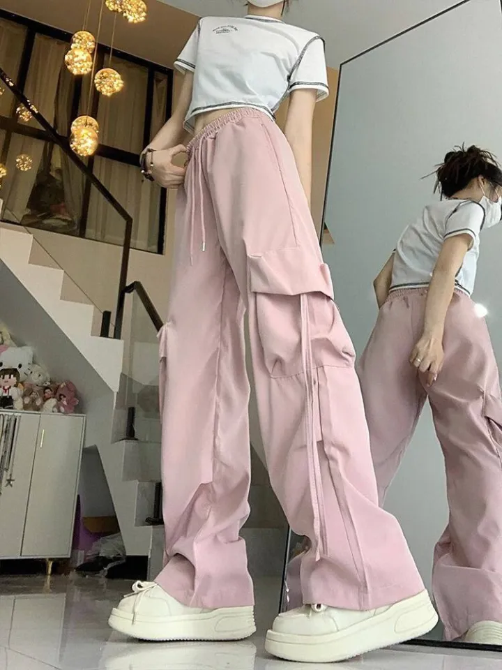 y2k Pink wide leg cargo pants for women plus size jazz dance