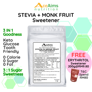 ACE AIMS Stevia Monk Fruit Sweetener w Erythritol | Natural Sugar Substitute 0 Calorie 0 Sugar Keto Glucose Tooth Friendly