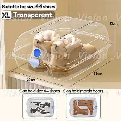 Vision Life Acrylic Shoe Storage Foldable Dust proof Shoe Box Shoes Rack Storage Organizer Shelf Free Installation Cabinet Transparent Stackable for Sneakers