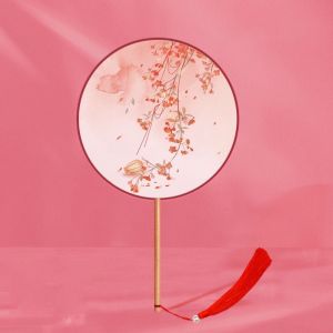 MAOMEI HOUSE Phong cách Trung Quốc Quạt tròn cầm tay Tranh mực Cổ xưa Quạt lụa khiêu vũ Quạt trang trí Tay cầm dài Quạt thêu Cho Hanfu
