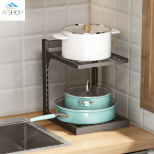 [SG Seller]Adjustable Pot Rack/Under Sink Rack/Kitchen Shelf /Adjustable Height Kitchen Storage Pot Rack