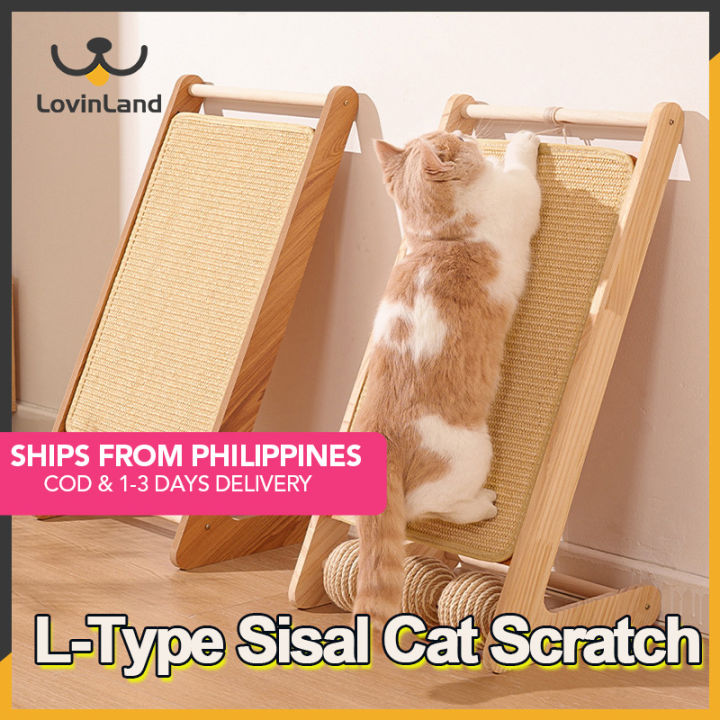 Lovinland Pet Cat Scratcher Sisal Ramp for Indoor Cats L Shape ...