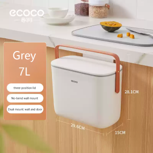 LODER ECOCO Kitchen Trash Can Wall-Mounted Household Hanging Paper Basket with Lid Creative Living Room Trash