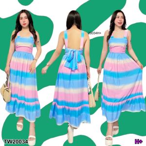 TW20034 Maxi Dress เดรสยาว เรนโบว์ สายเดี่ยวผูกโบว์หลัง