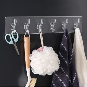 2pcs 6-IN-1 Transparent Adhesive Sticky Wall Mountable Hook Kitchen Bathroom Nail-Free Hook Keys Storage Multifunctional Sticky