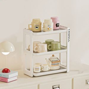 QFV5F Cream Style Cup Storage Rack Large Capacity Plastic Water Bottle Holder Multifunctional Removable Sundry Storage Tray for Home