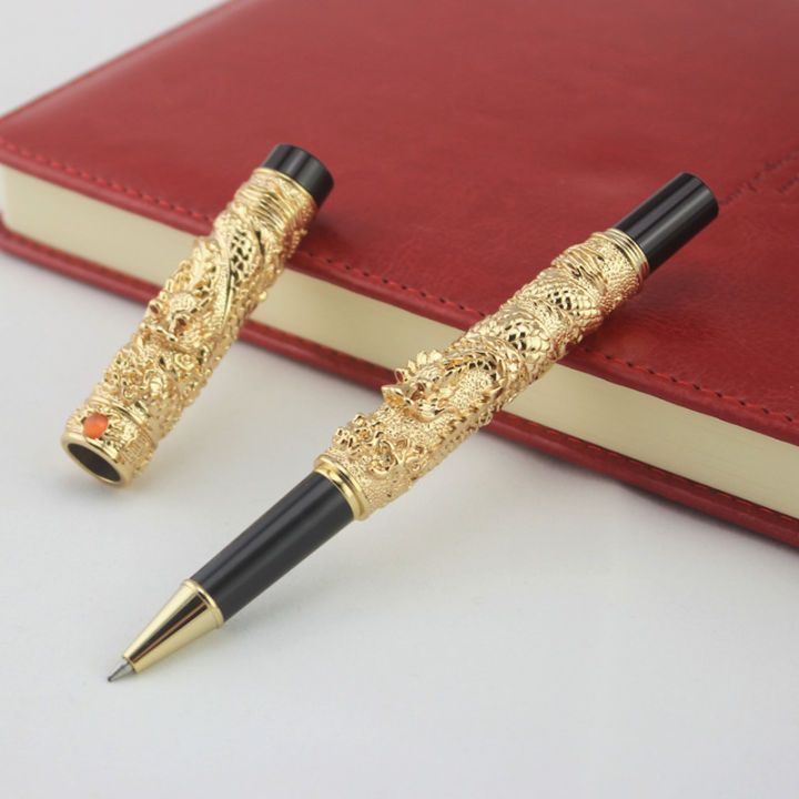 Jinhao Vintage Luxurious Bronze Rollerball Pen Small Double Dragon