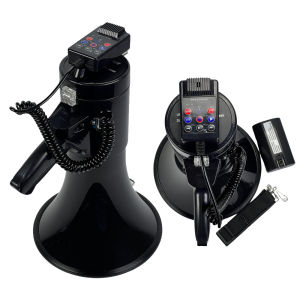 Megaphone 50W Power with Siren Bull horn Megaphone Loudspeaker with Removable Microphone High Quality Big Megaphone Speaker Bullhorn Siren Alarm The penetrating sound of a wide range of coverage