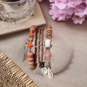 MillionGrid 5 chiếc vòng tay hạt gạo nhiều lớp phong cách bohemian Vòng tay dây đàn hồi Mặt dây chuyền cánh trang sức phong cách dân tộc