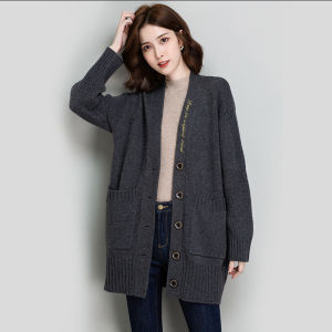 Áo khoác len dáng dài Cadigan len dáng dài Áo khoác len dáng suông có túi Chất liệu len ấm Không xù lông