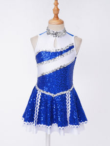 ZEEMIN Kids Girls Cheerleading Performance Costume Schoolgirls Cheer Sleeveless Sequin Modern Dance Gymnastic Leotard Dress Dancewear