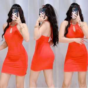 ClothingHub ANDREA Plain Halter tally neck Dress Women Bodycon clothing dress with tale Small to Larged fit halter dress tieplain dress up