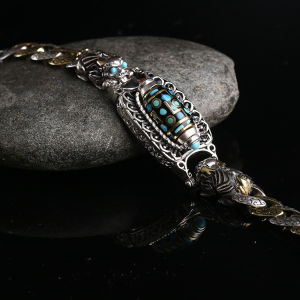 S925 Silver Vintage   Rotating Nine-Eyed Dzi Bead Black Orchid Pixiu Bracelet   Mens Trendy and Bold Style LZD