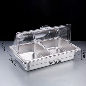 Food Seasoning Tray Stainless Steel Seasoning Box Cooked Food Transparent Cover Seasoning Box Dustproof Cover Flip Top Buffet Plate