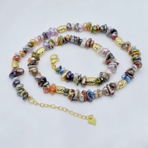 Rainbow Color Natural Baroque Pearl Necklace Irregular Shape 18K Gold Plated Accessories Womens Choker Fashion Elegant Jewelry