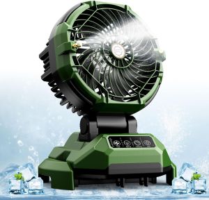 Portable Misting Fan 30000mAh Rechargeable Battery Powered Floor Cooling Fan 4 Strong Winds 4 Spray Mister Adjustable Base for 10-13in Water Tank Outdoor Fans for Camping(No Bucket Included)