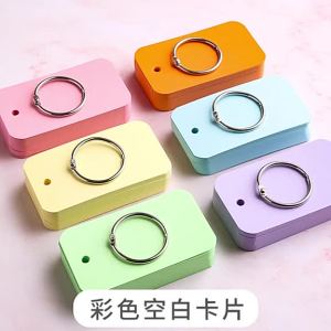 [SG Seller]Colorful Blank Index Flash Cards with Metal Binder Ring Kraft Paper Memo Note Cards for Study Vocabulary
