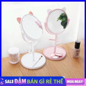 GƯƠNG TRANG ĐIỂM ĐỂ BÀN TAI MÈO Kiểu Dáng Hàn Quốc - Gương Công Chúa Tai Mèo Decor Để Bàn Kèm Móc Treo Vật Dụng Xinh Xắn