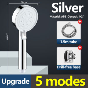 3 in 1 Shower Head Set With Hose Set High Pressure Bathroom Shower Handheld Shower 5 Spray Modes With Free-punching Holder Detachable Shower Set