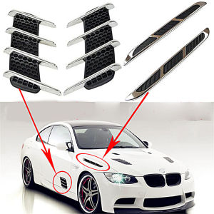 1 pair Car Hood Chrome Car Styling 3D ABS Sticker Simulation Vents Decorative Shark Gills Outlet Side Vent Sticker Car Accessories