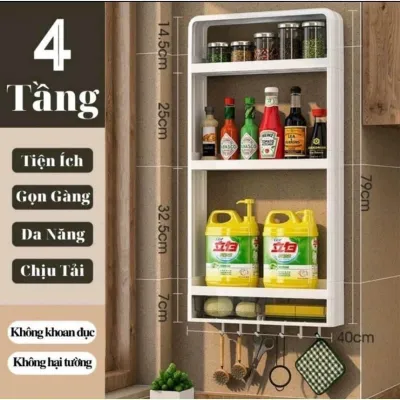 Kệ Đựng Gia Vị Mỹ Phẩm Treo Tường HN1 Không Khoan Đục Kệ Để Đồ Nhà Bếp Treo Tường kệ kệ đựng gia vị kệ đựng mỹ phẩm kệ 4 tầng