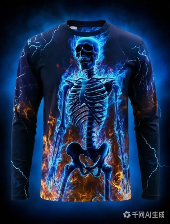 7CYM [Local Stock] Christmas Halloween Men Long Sleeve T-Shirt Flame ...