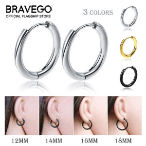 Bravego 1คู่ผู้ชายพังก์ไทเทเนียมเหล็กต่างหูห่วงแฟชั่นเกาหลีผู้หญิงสแตนเลสต่างหู