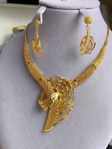 24k Vòng Tròn Vàng Lá Trang Sức Bộ Trang Sức Nữ Tiệc Cưới Hoa Vòng Cổ Phụ Kiện Bông Tai