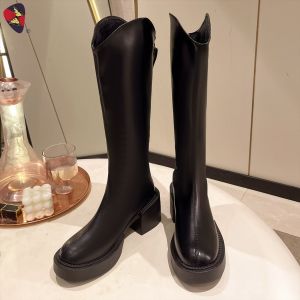 Katerina Fashion Korean Plain V-Neck Knee High Zipper Boots Shoes Heeled For Women #K-28