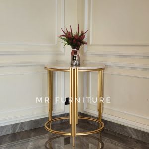 Meja Sudut Stalaktit Gold Top Marmer Krem