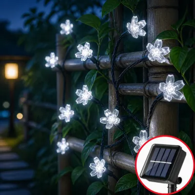 Solar Sakura Cherry Blossom LED Fairy Lights Waterproof Outdoor Flower String Lights for Garden Christmas Festival Decor